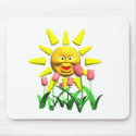 Yellow happy smile sun around fowers mousepads by SmileyFaceStore Yellow happy smile sun around fowers mousepads