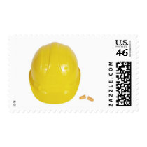 Yellow Hardhat and Earplugs postage by claricardoza Yellow Hardhat and Earplugs postage