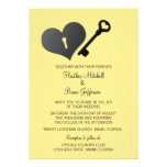 Yellow Heart Lock and Key Wedding Invite