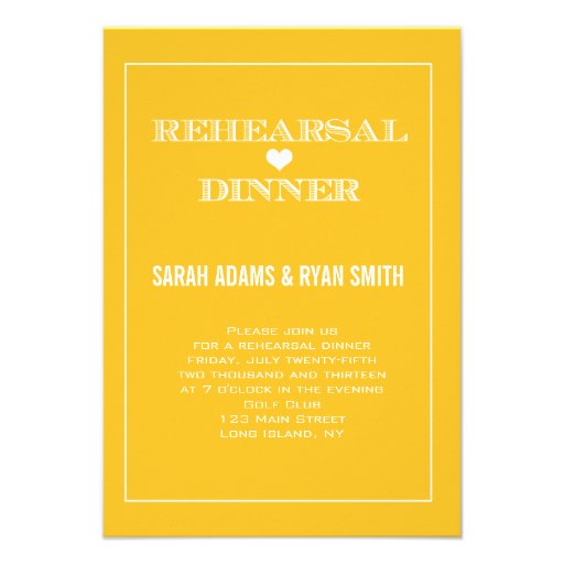 Yellow Heart Wedding Rehearsal Dinner Invitations (front side)