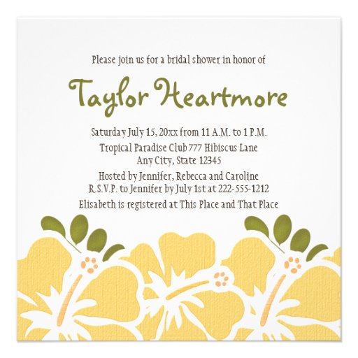 Yellow Hibiscus Bridal Shower Invitations (front side)