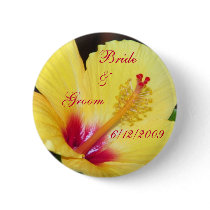 Yellow Hibiscus Bride & Groom Buttons by dlgray Yellow Hibiscus Bride & Groom Buttons