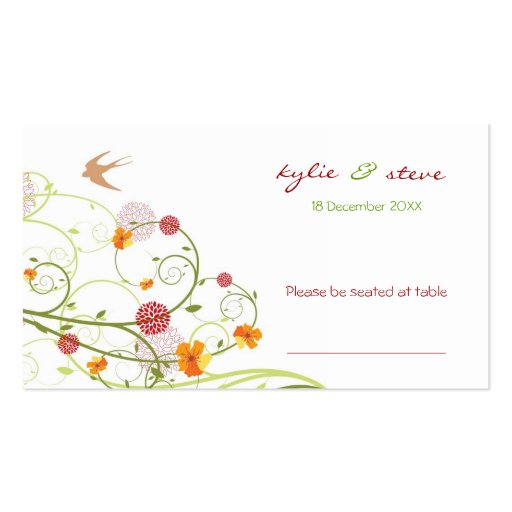 Yellow Hibiscus Floral Swirls Guest Place Card Business Card Template (front side)