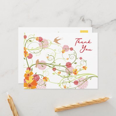 Yellow Hibiscus Swirls Spring Wedding Thank You Post Card