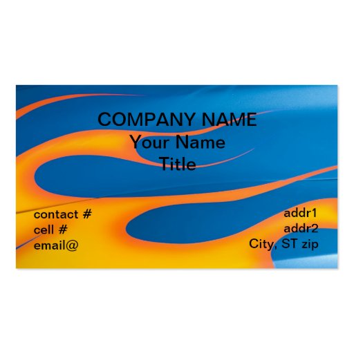 yellow hotrod flames on blue business cards