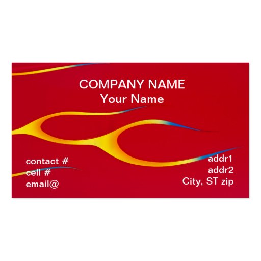 yellow hotrod  flames on red business card template (front side)