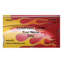 yellow hotrod flames on red business card