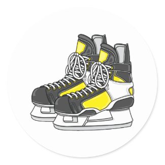 Yellow Ice Hockey Skates Round Sticker