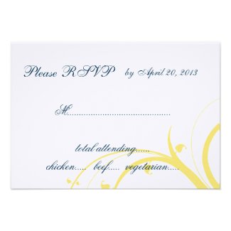 Yellow Initial, Blue Swirls Wedding RSVP Card