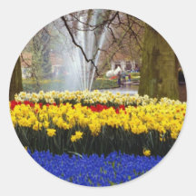 yellow Keukenhof gardens, Amsterdam, Netherlands f Round Stickers