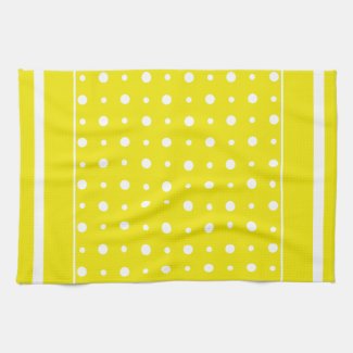 Yellow Kitchen or Tea Towel with White Polka Dots