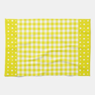 Yellow Kitchen Towel, Polka Dots and Check Gingham