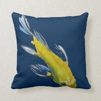 Yellow Koi Japanese watercolour fish art Pillow