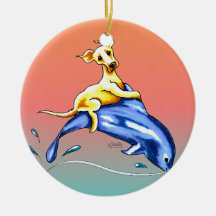 Yellow Lab Dolphin Ride Ornaments