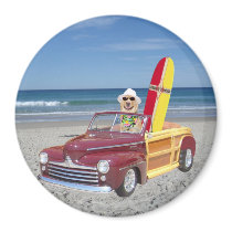 Yellow Lab Driving Woodie Magnets