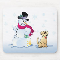 Yellow Lab Pup and Snowman mousepads