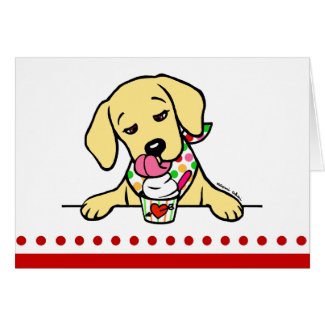 Yellow Lab Puppy Ice Cream Cartoon zazzle_card