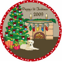 Yellow Lab Puppy's First Christmas Ornament 2009 photo sculptures by freespiritdesigns Yellow Lab Puppy's First Christmas Ornament 2009 photo sculptures