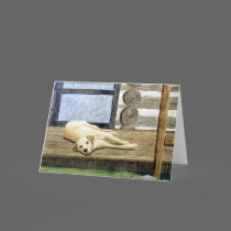 Yellow Lab with Cabin Blank Greeting Card
