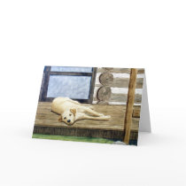 Yellow Lab with Cabin Blank Greeting Card by paintingcoyote36 Yellow Lab with Cabin Blank Greeting Card