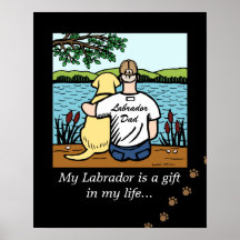 Yellow Labrador and Dad Cartoon Poster