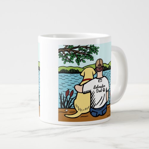 Yellow Labrador and Dad Lake View 20 Oz Large Ceramic Coffee Mug