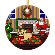 Yellow Labrador and Santa Christmas Cartoon Christmas Tree Ornaments