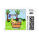 Yellow Labrador Bathing Cartoon postage