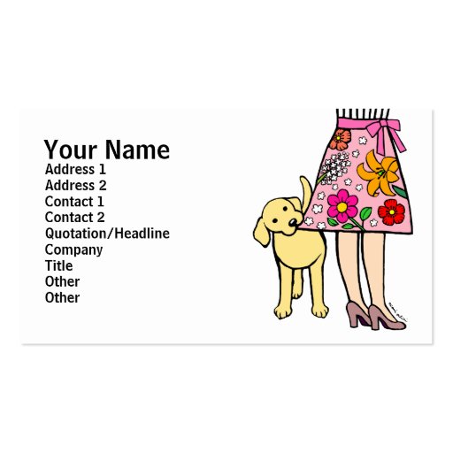 Yellow Labrador & Mom's Skirt Cartoon Business Cards (front side)