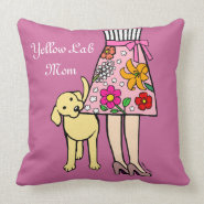 Yellow Labrador &amp; Mom&#39;s Skirt Cartoon Throw Pillows