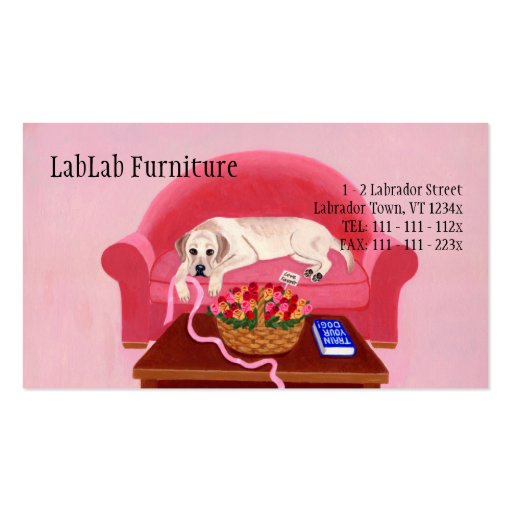 Yellow Labrador on the pink couch Business Card Templates (front side)
