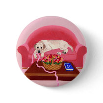 Yellow Labrador on the pink couch buttons by HappyLabradors Yellow Labrador on the pink couch buttons