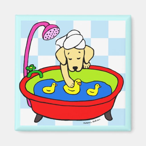 Yellow Labrador & Rubber Ducks Cartoon Magnets