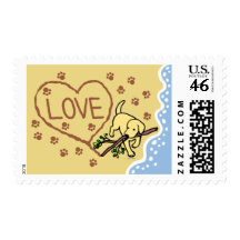 Yellow Labrador Sand Letters Cartoon Postage