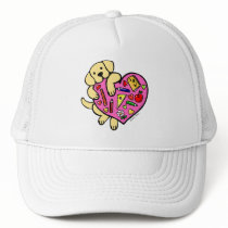 Yellow Labrador & Teacher's Heart Cartoon Trucker Hat