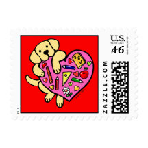 Yellow Labrador & Teacher's Heart Cartoon Postage
