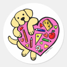 Yellow Labrador & Teacher's Heart Cartoon Stickers