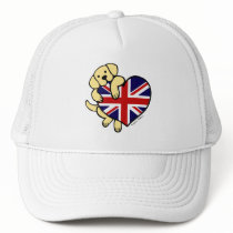 Yellow Labrador & UK Flag Heart 2 Cartoon Hats