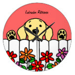 Yellow Labrador Watching You Flowers Wall Clock