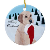 Yellow Labrador with Santa Hat Snowflake Christmas Ornaments