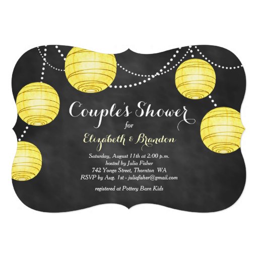 Yellow Lanterns on Chalk Couple's Shower Invite