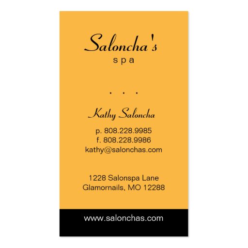 Yellow Leaf Salon Spa Business Card (back side)