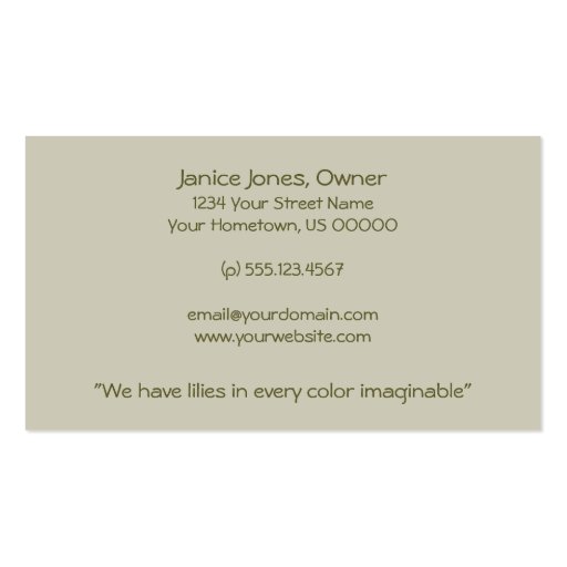 Yellow Lilies Business Card (back side)