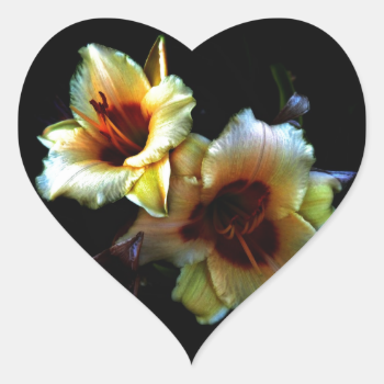 Yellow Lilies Glow Heart Stickers