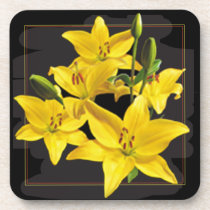 YELLOW LILIES SQUARE COASTERS cork coasters