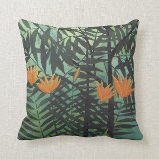 Yellow Lilies with Palms on Blue Rousseau Pillow