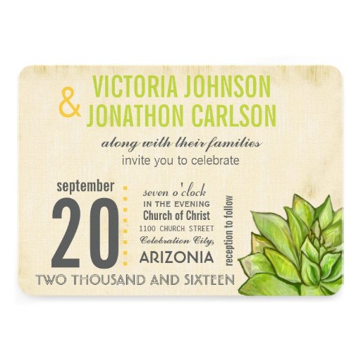 Yellow Lime Succulent Modern Typography Wedding Personalized Invites