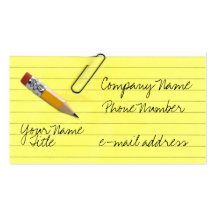 Yellow lined paper with paper clip business card templates