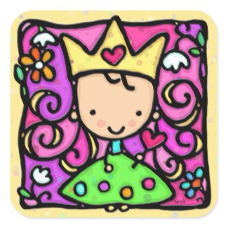 Yellow little girly princess golden crown heart sticker