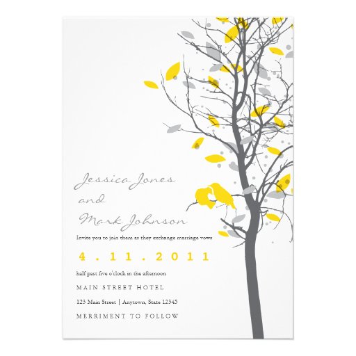 Yellow Love Birds in Tree - 2 sided Personalized Announcements